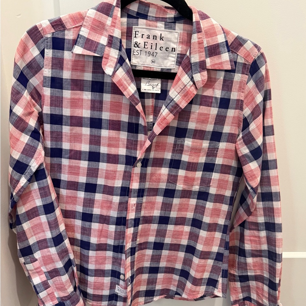 Frank & Eileen Italian Cotton Checkered Shirt - Pink and Blue - XS